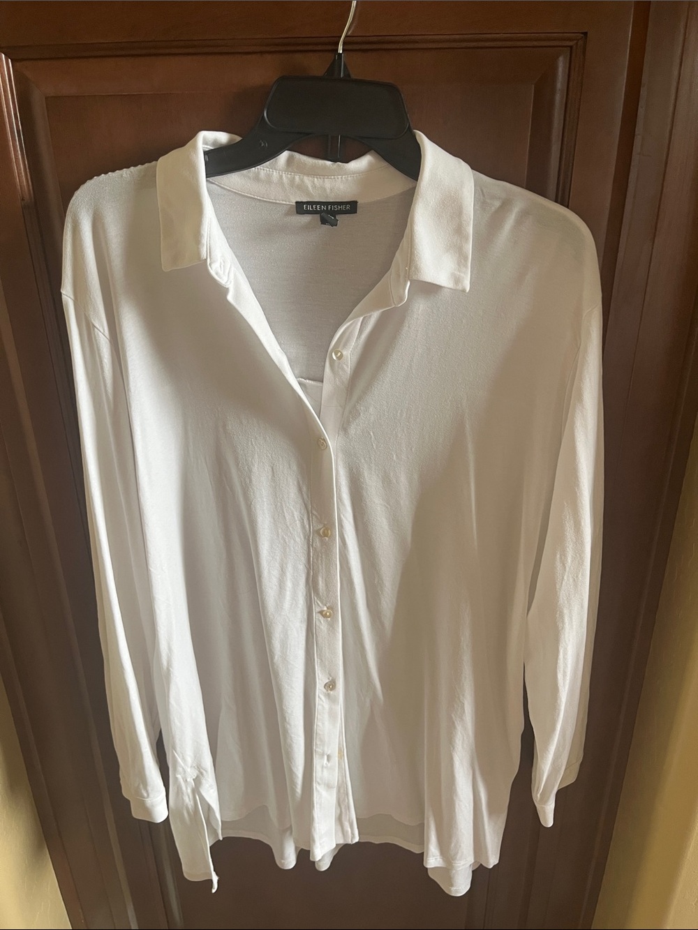 Eileen Fisher White Button-Front Long-Sleeve Shirt L